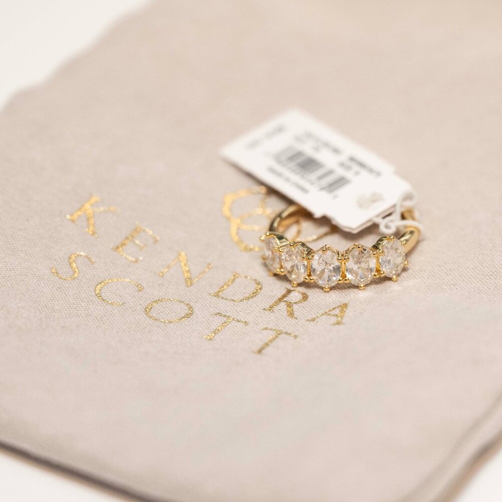 NWT Kendra Scott Cailin Gold Crystal Band Ring in White CZ Size 9